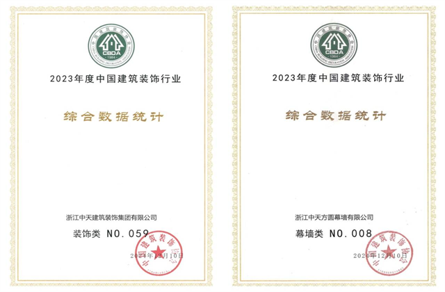 DB电竞装饰集团位列2023年度中国建筑装饰企业百强59位、幕墙百强第8位